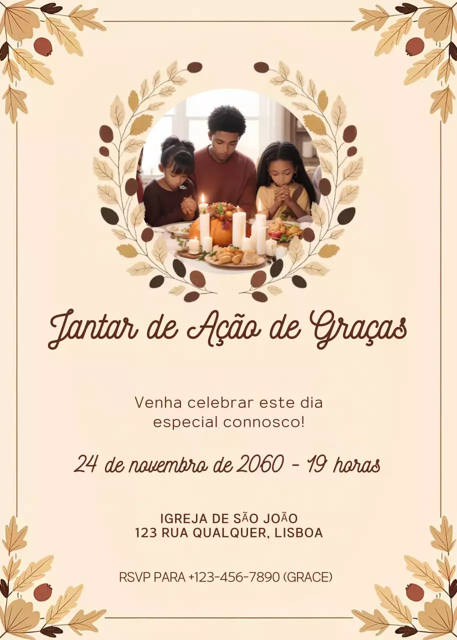 convite de ação de graças tradicional bege