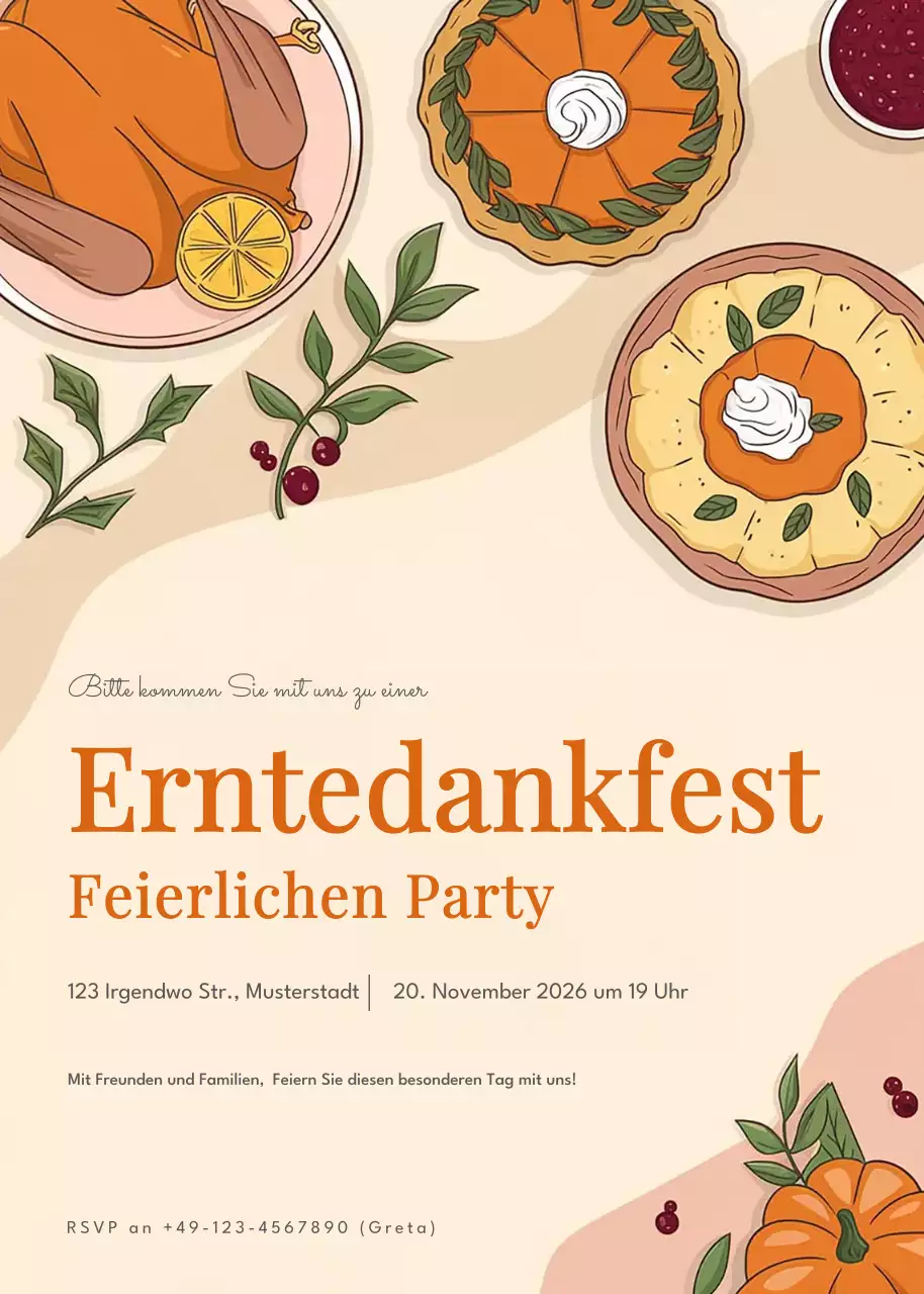 orangefarbene klassische Thanksgiving-Einladung