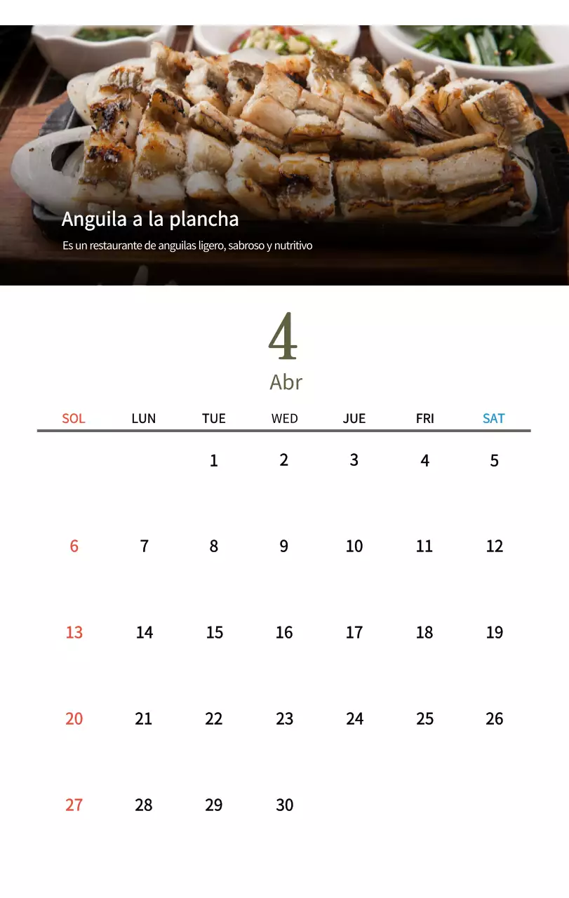Calendario de comidas tradicionales en beige
