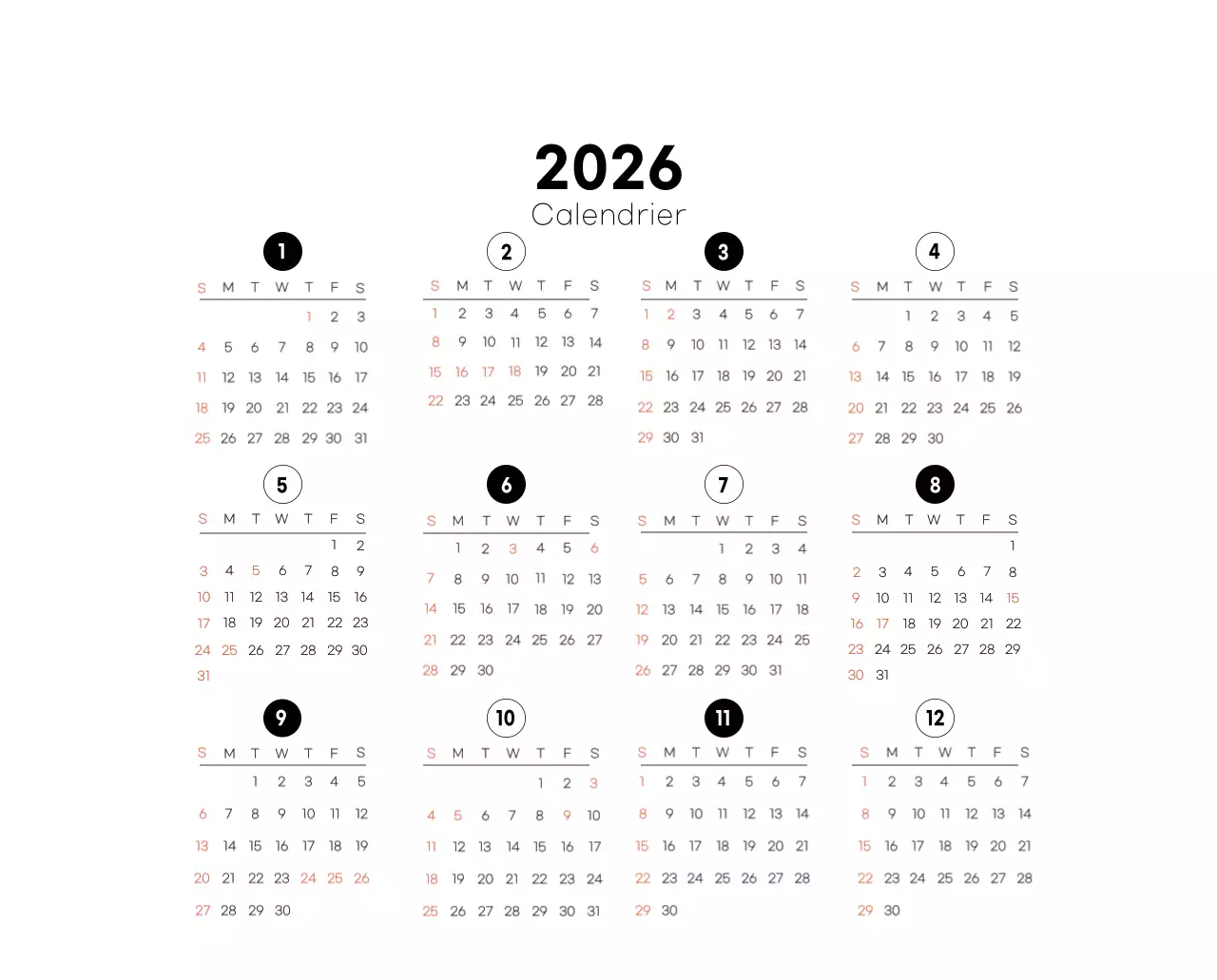 Calendrier minimaliste gris pour le café