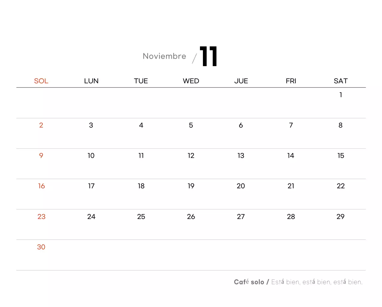 Calendario de café minimalista gris