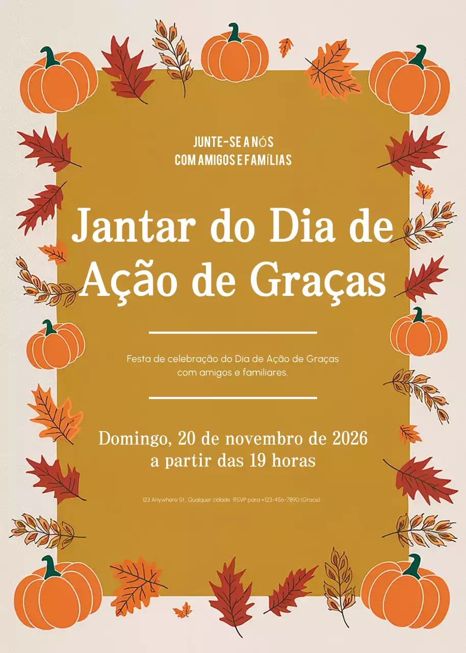 Convite de Ação de Graças tradicional laranja