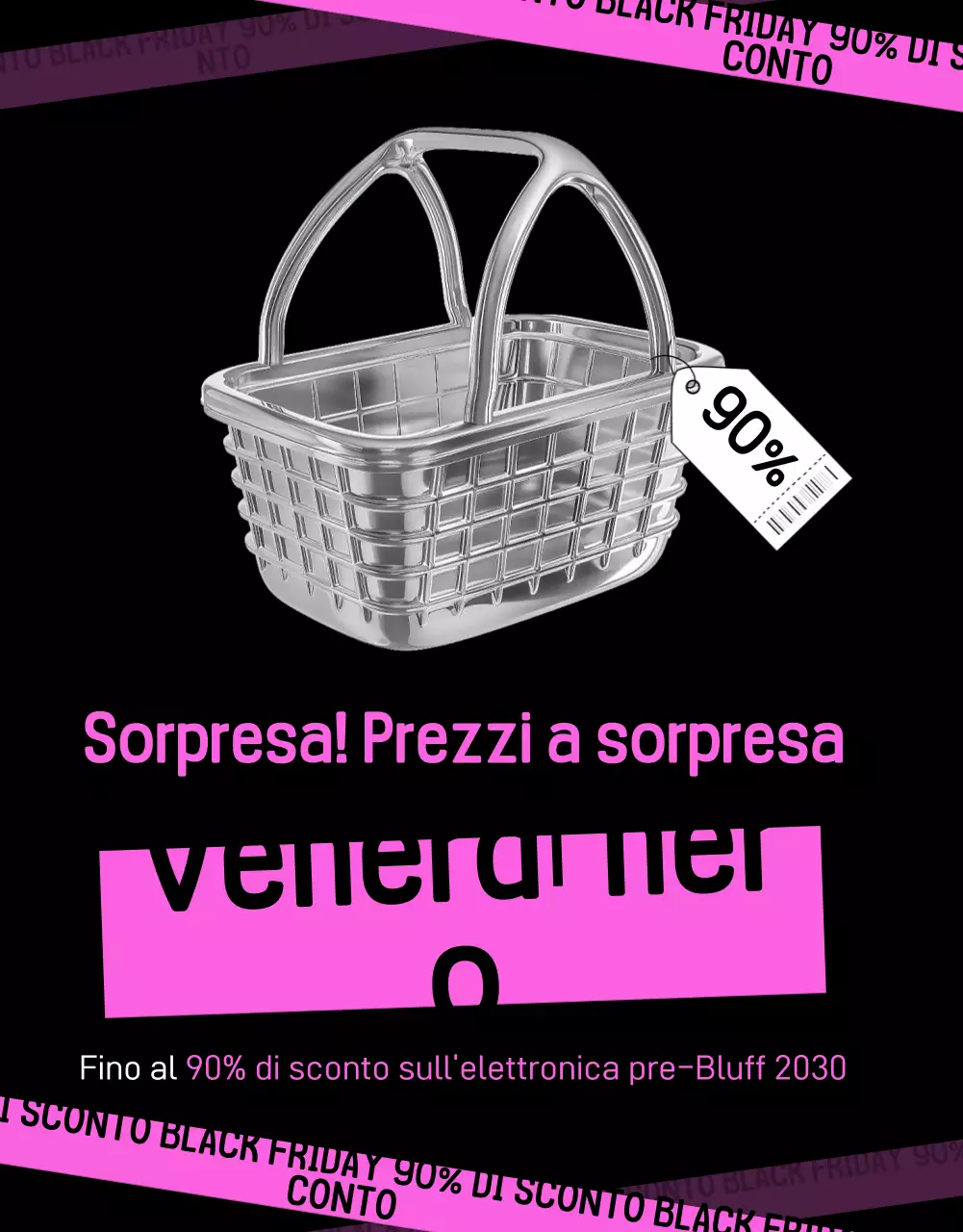 Annuncio kitsch per i saldi del Black Friday in nero e rosa acceso
