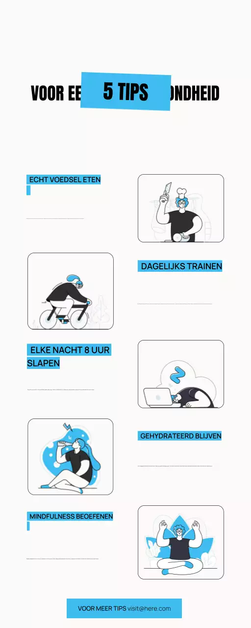 5 TIPS VOOR EEN BETERE GEZONDHEID ILLUSTRATIE LEUKE GEWAAGDE EENVOUDIGE INFOGRAPHIC