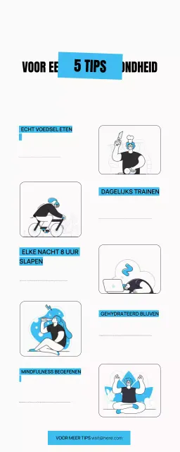 5 TIPS VOOR EEN BETERE GEZONDHEID ILLUSTRATIE LEUKE GEWAAGDE EENVOUDIGE INFOGRAPHIC