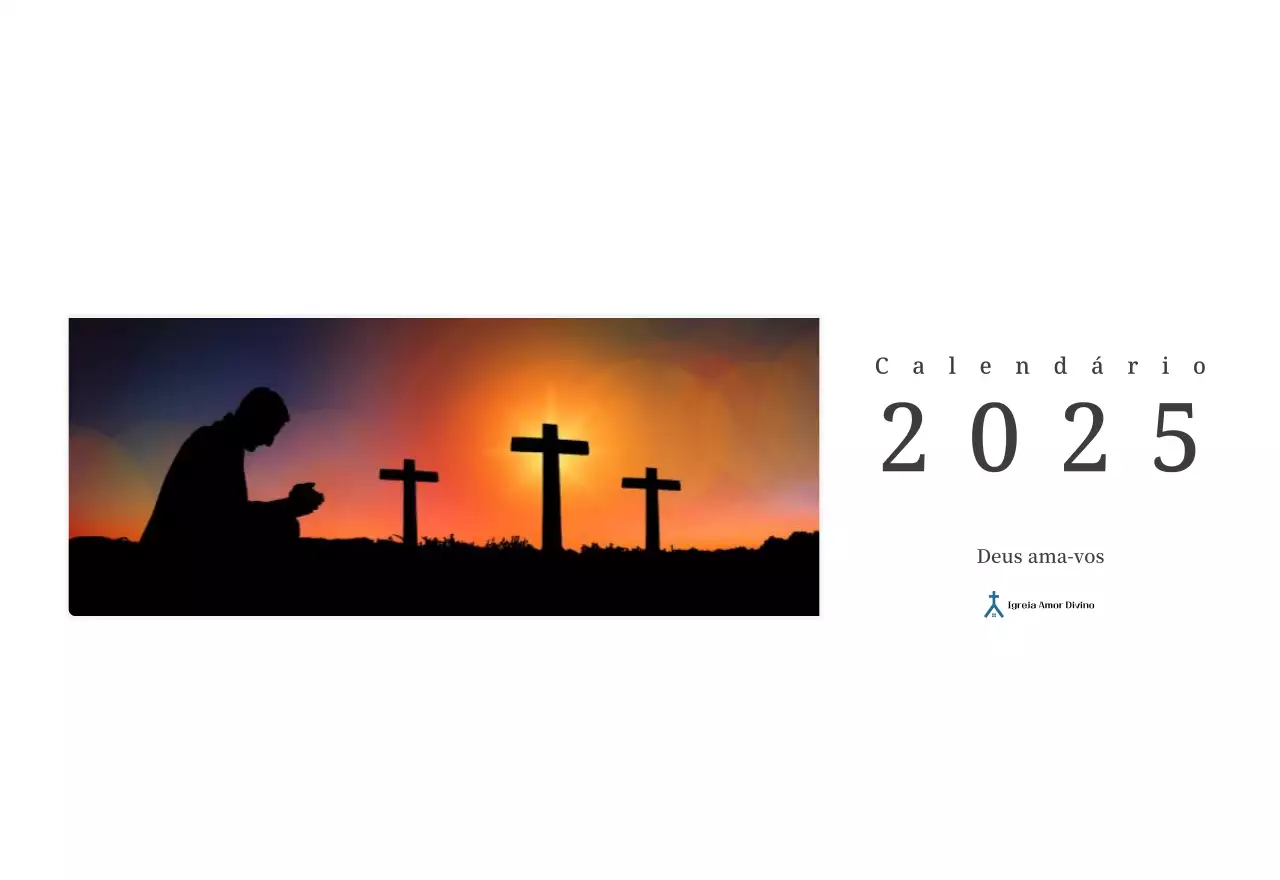 Um calendário concetual fotográfico que apresenta igrejas em pinturas de paisagens