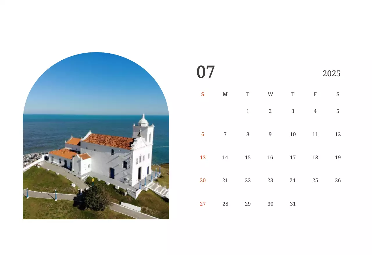 Calendrier photographique conceptuel mettant en scène des églises dans des paysages.