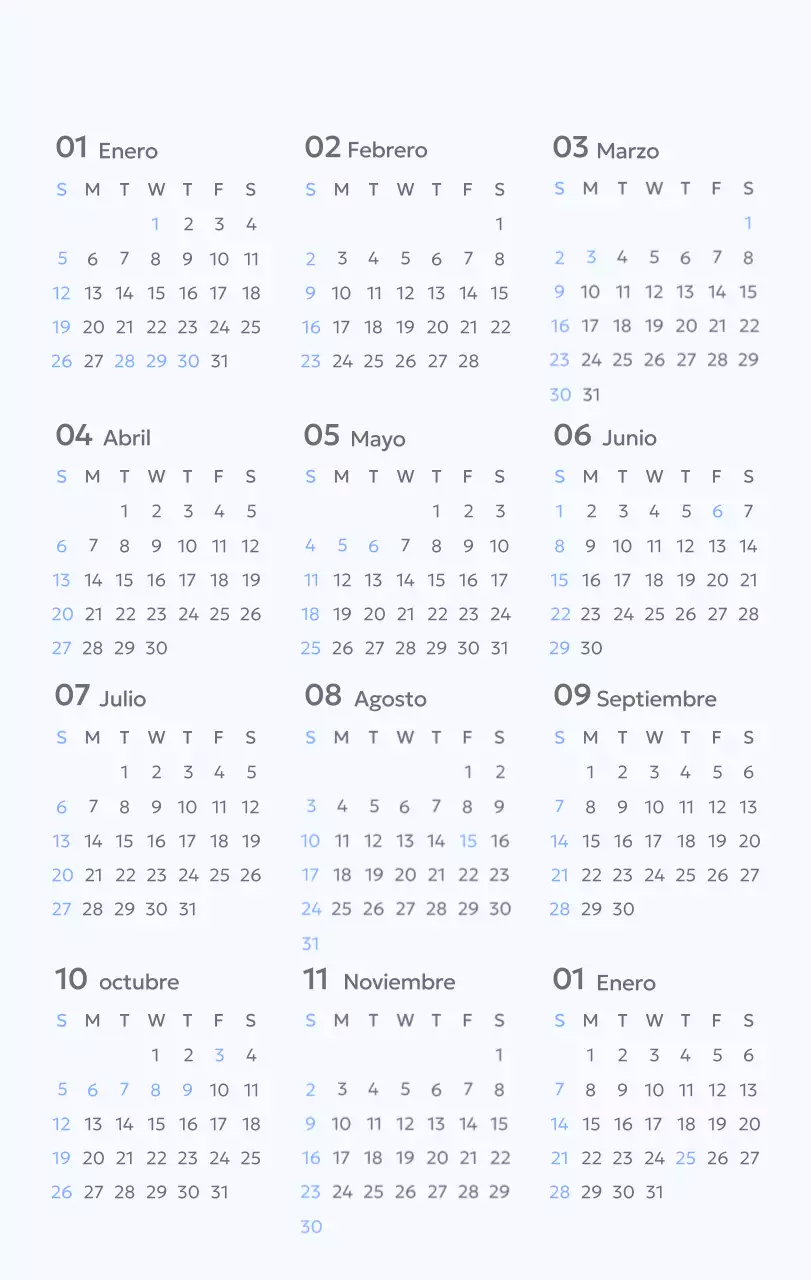 Calendario fotográfico de seguimiento de objetivos con un toque de azul