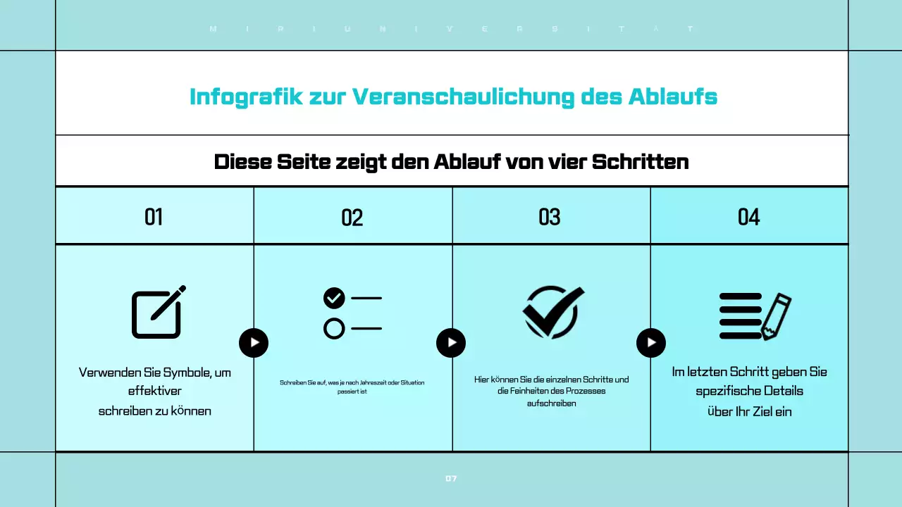 Übersichtliche, leicht zu bearbeitende Präsentationen in Weiß und Hellblau