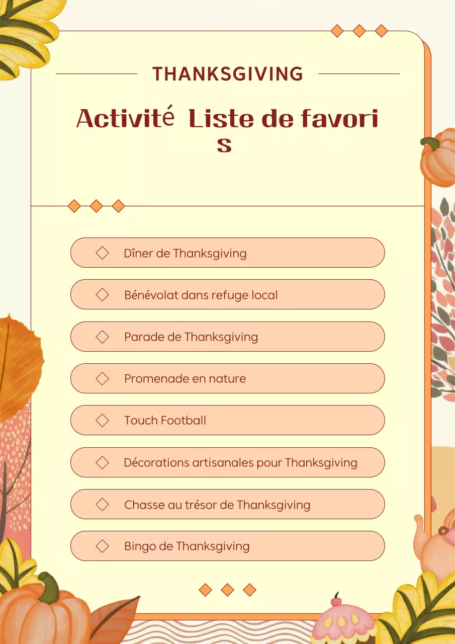 Planificateur d'activités de Thanksgiving moderne orange et beige