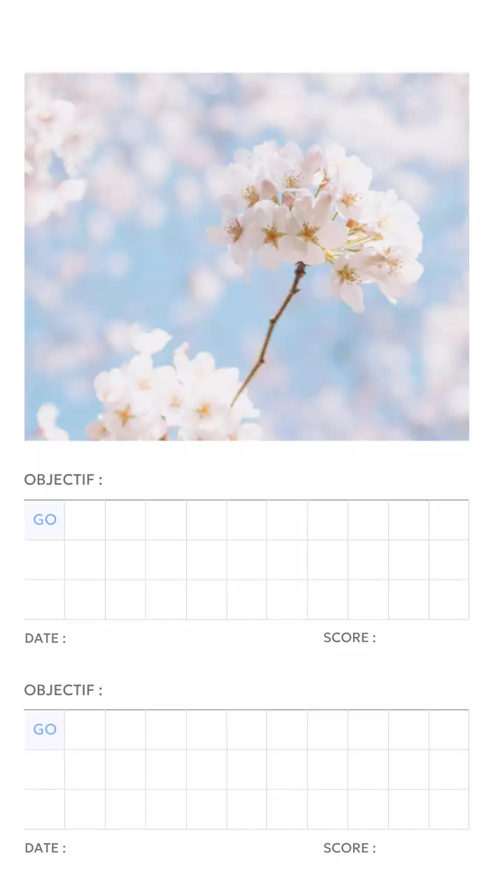 Calendrier photo de suivi des objectifs avec une touche de bleu