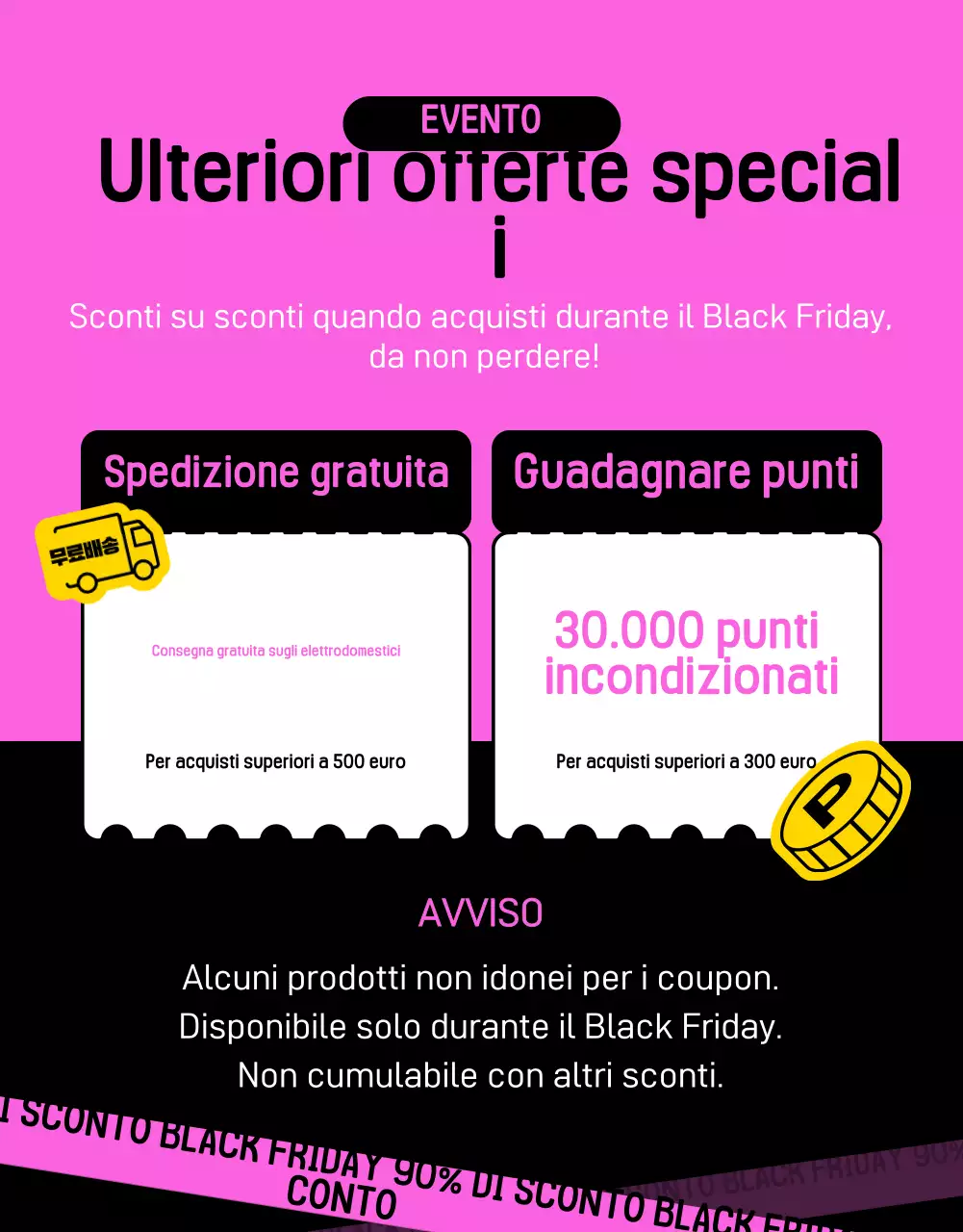Annuncio kitsch per i saldi del Black Friday in nero e rosa acceso