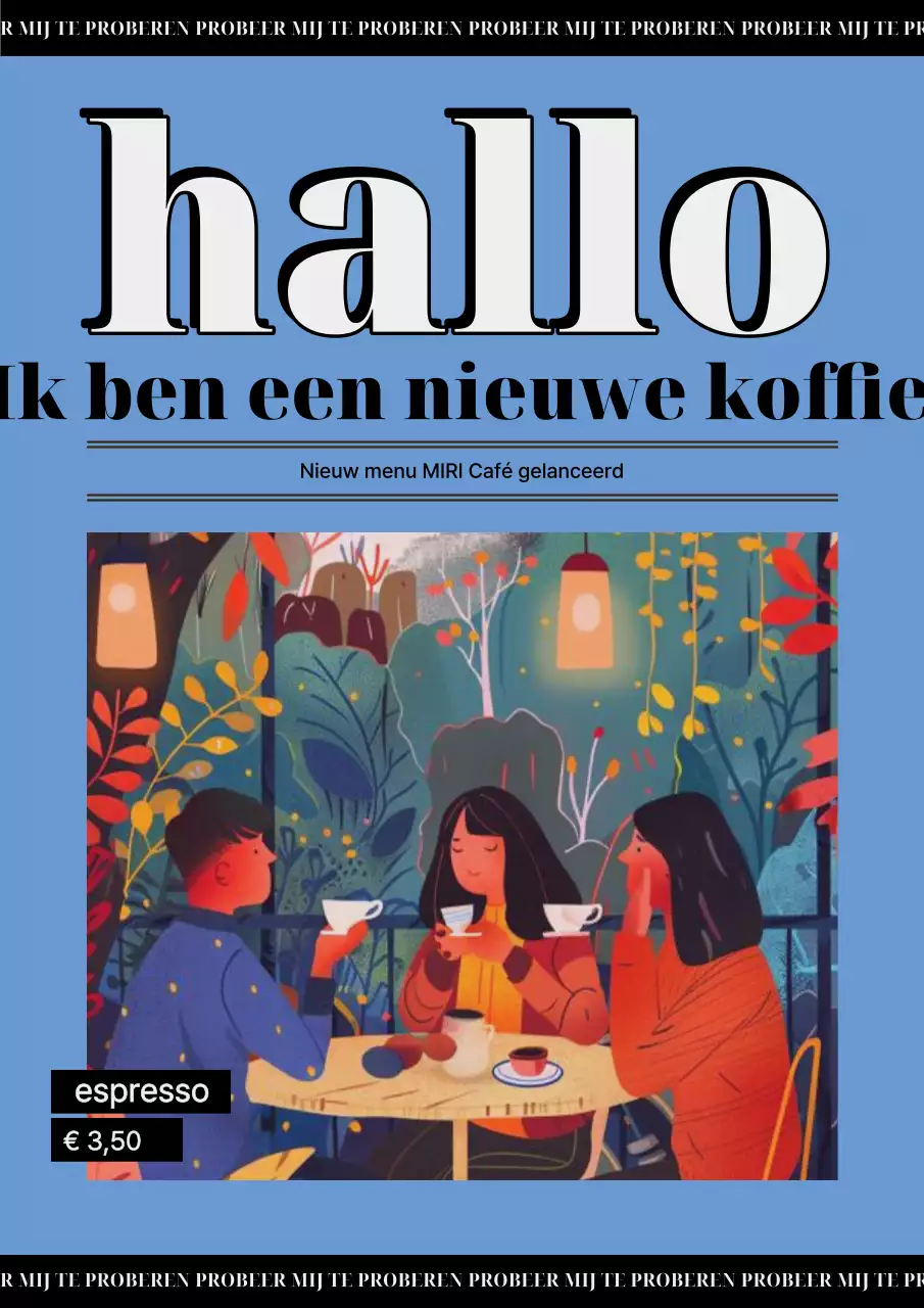 Lichtblauwe vintage café advertentie