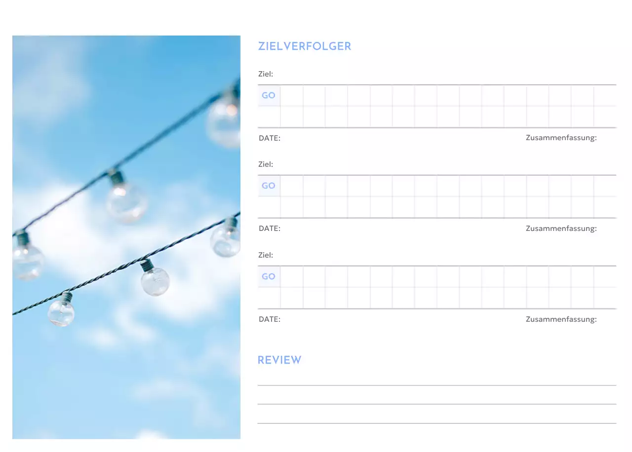 Foto-Zielverfolgungskalender mit einem Hauch von Blau