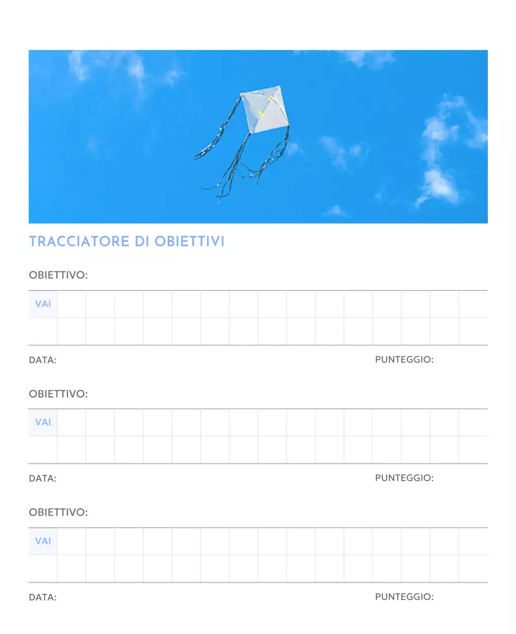 Calendario con foto tracciatore di obiettivi con un tocco di blu