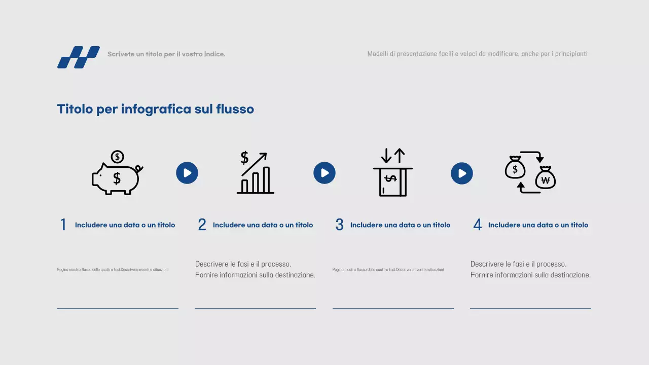 Semplice relazione di presentazione in blu e grigio, facile e veloce da modificare