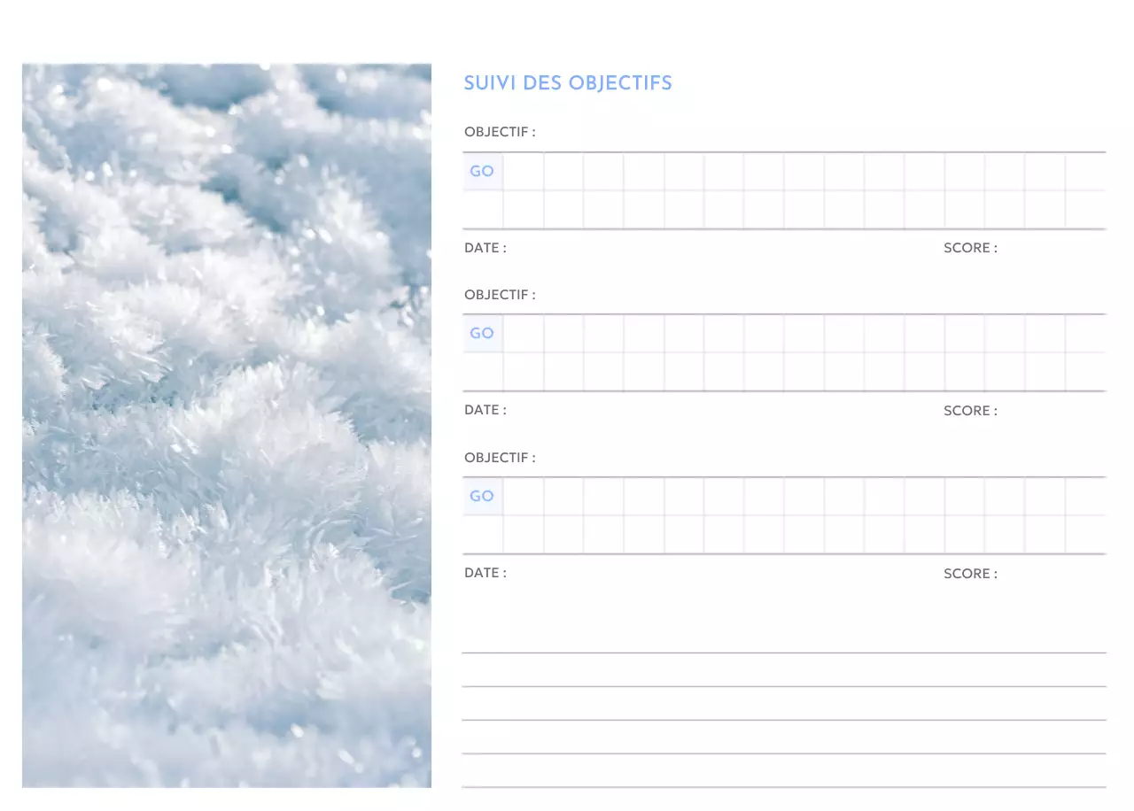 Calendrier photo de suivi des objectifs avec une touche de bleu
