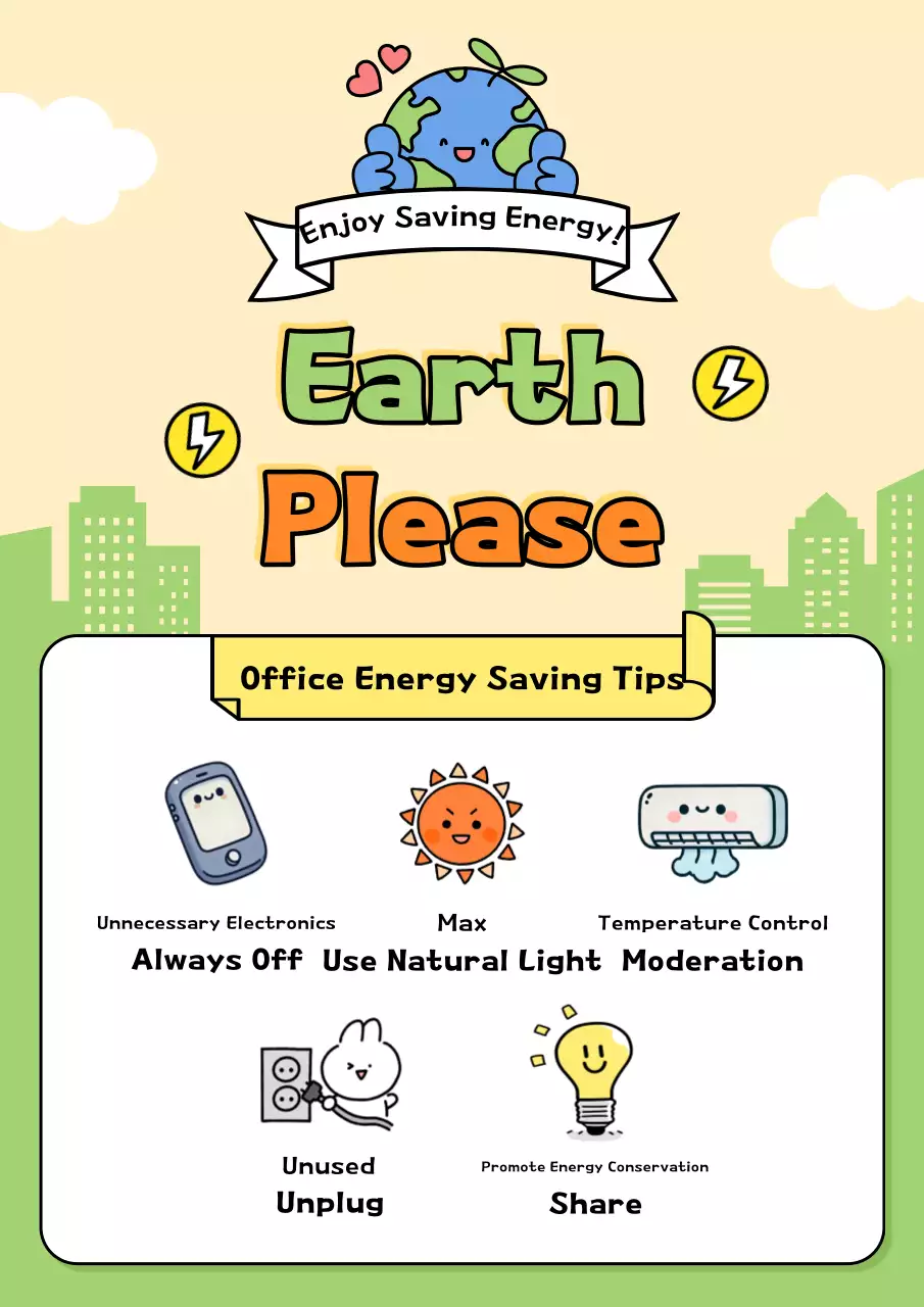 Poster Panduan Hemat Energi Lucu Berwarna Beige