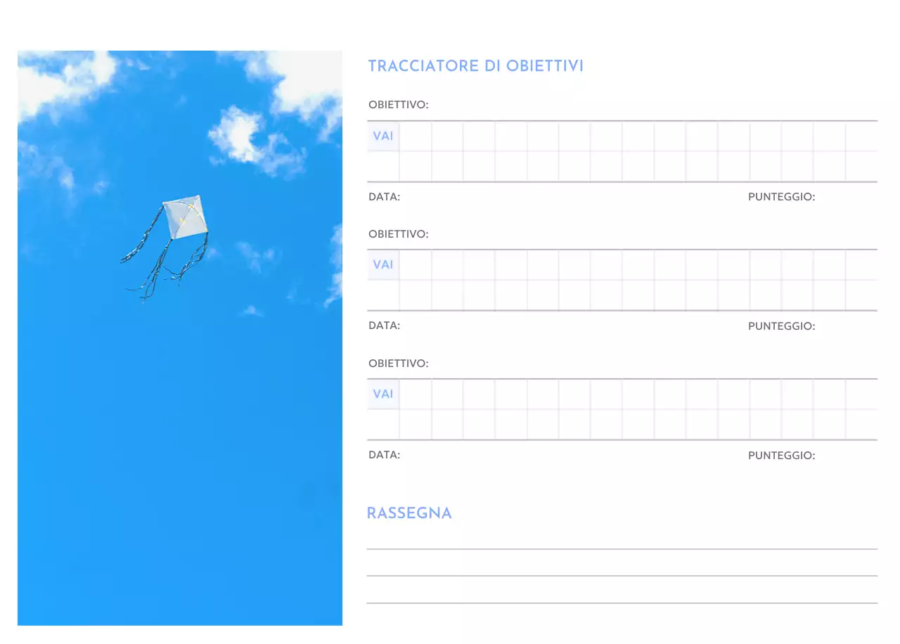 Calendario con foto tracciatore di obiettivi con un tocco di blu