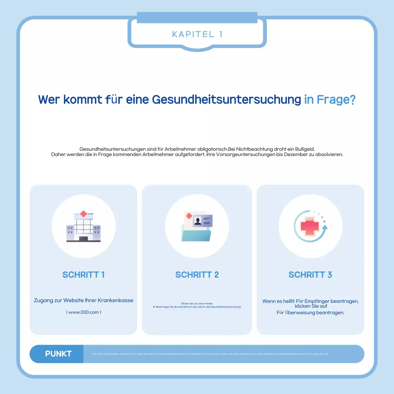 Einfacher Hinweis zur Gesundheitsuntersuchung in hellblau