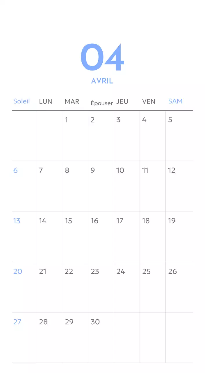 Calendrier photo de suivi des objectifs avec une touche de bleu