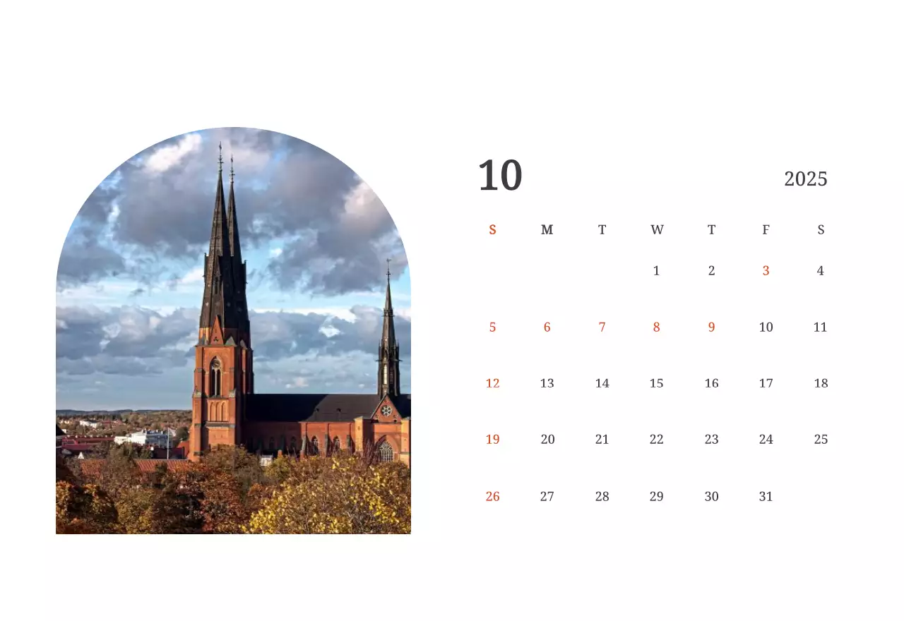 Een fotografische conceptkalender met kerken in landschapsschilderijen