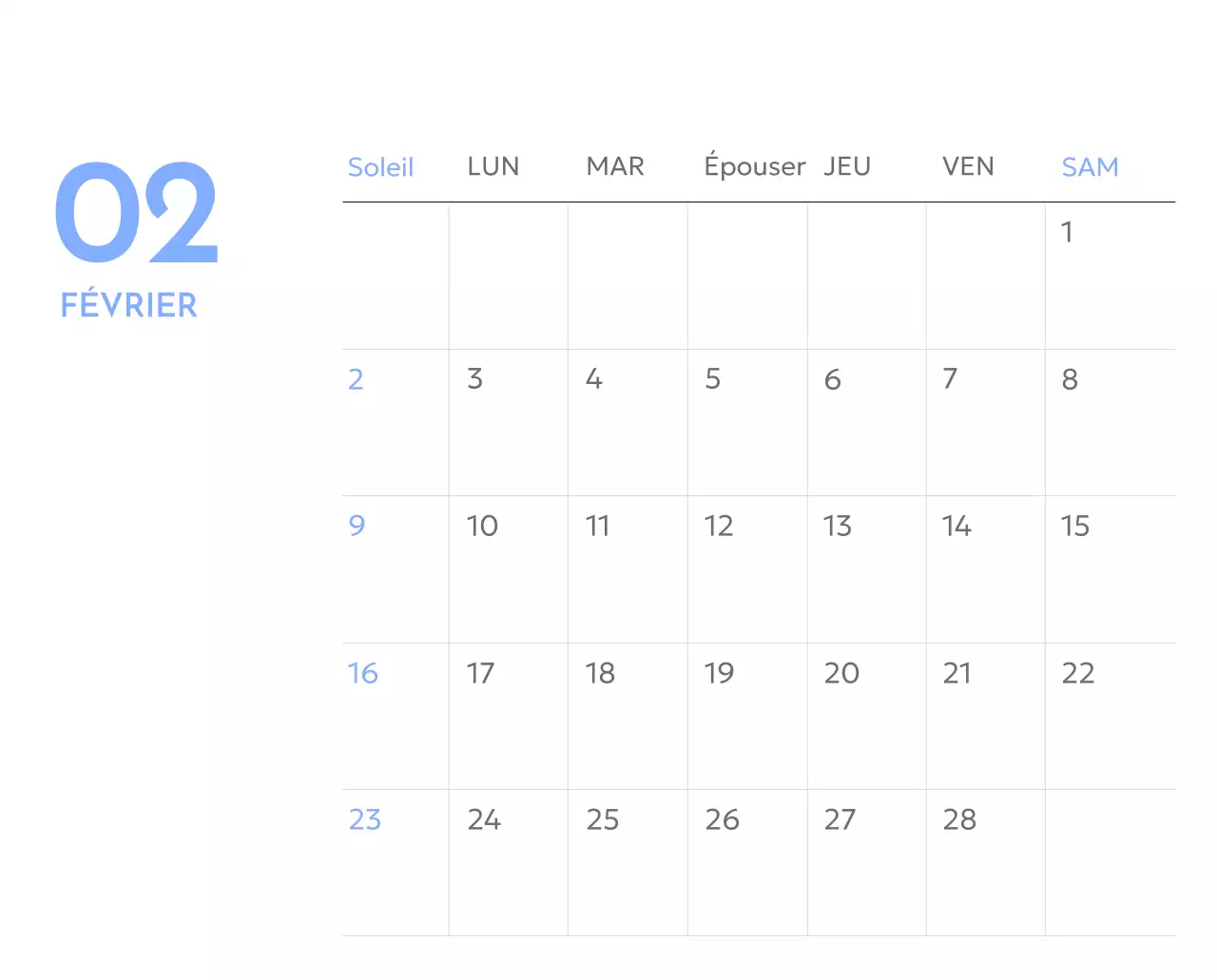 Calendrier photo de suivi des objectifs avec une touche de bleu