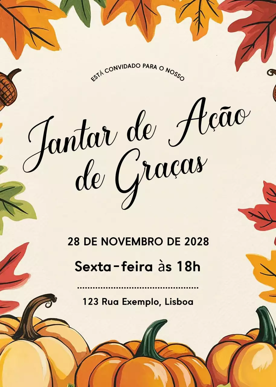 convite de Ação de Graças tradicional laranja
