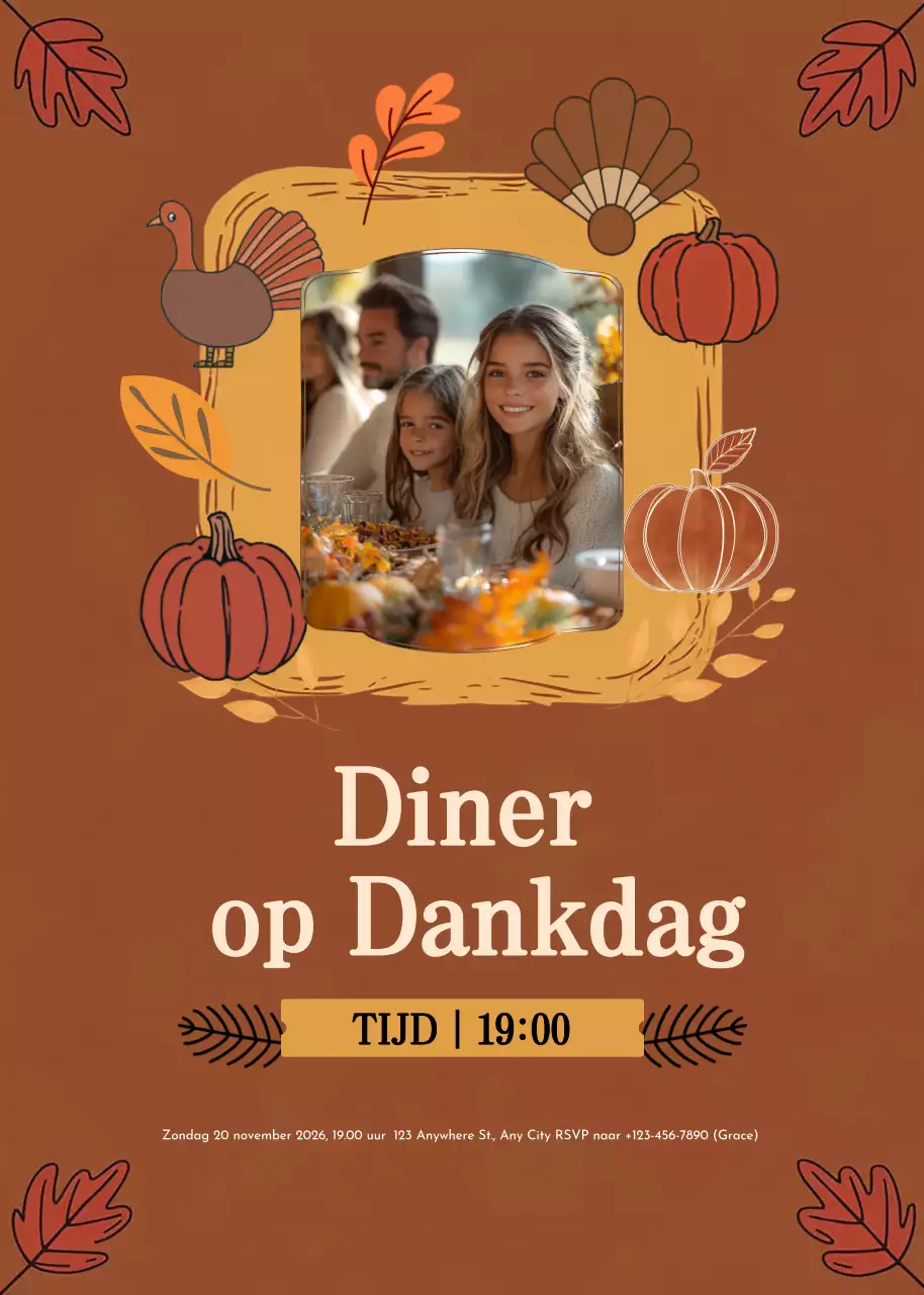 Bruine traditionele uitnodiging voor Thanksgiving