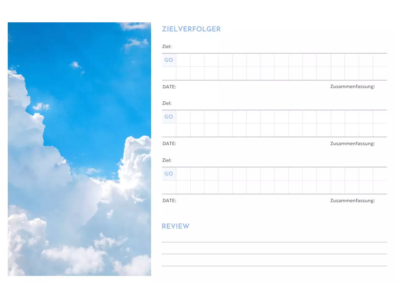 Foto-Zielverfolgungskalender mit einem Hauch von Blau
