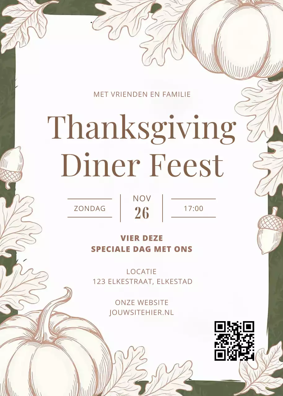 Groen Wit Uitnodiging Thanksgiving Diner