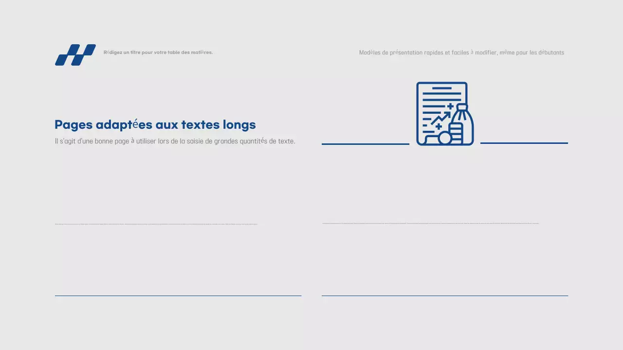 Rapport de présentation simple en bleu et gris, facile et rapide à éditer