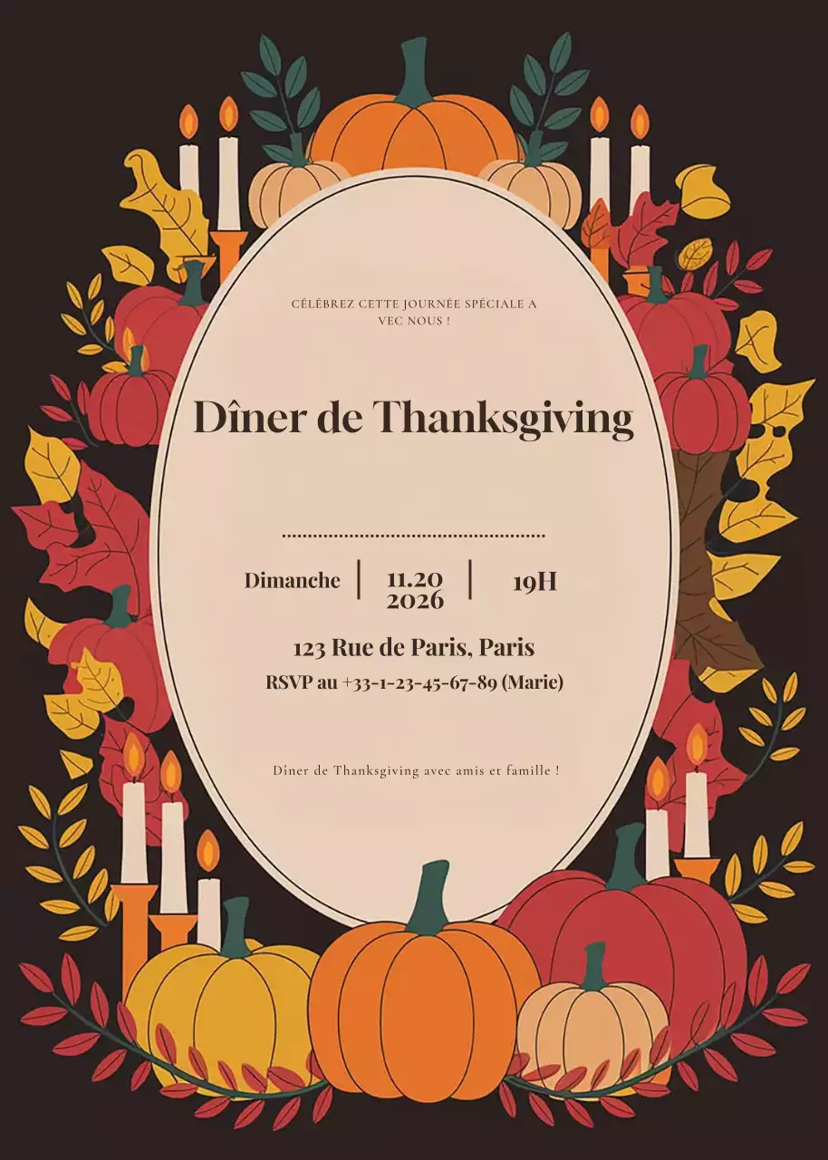 Invitation traditionnelle orange pour Thanksgiving
