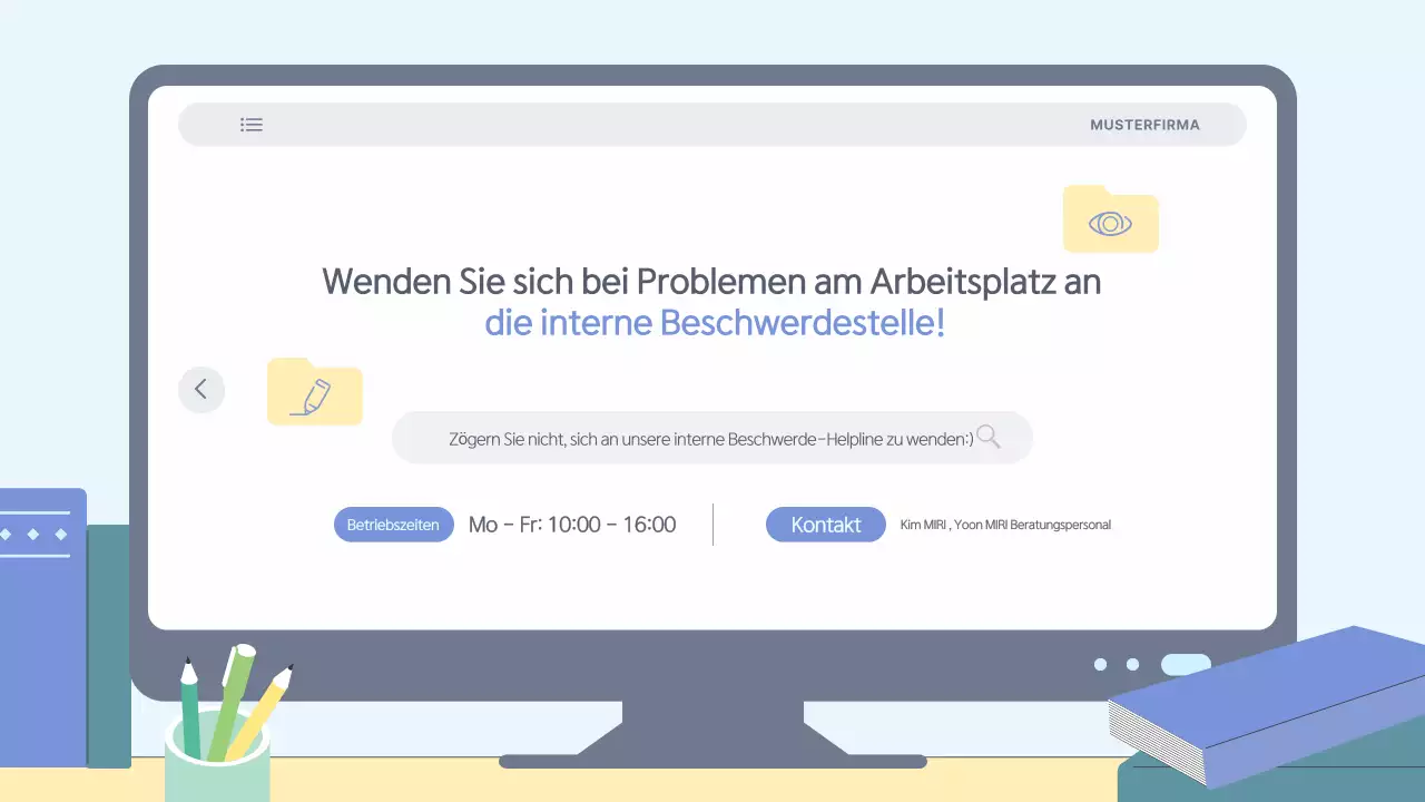 Einfaches, hellblaues Schulungsmaterial zur Prävention von Belästigung am Arbeitsplatz