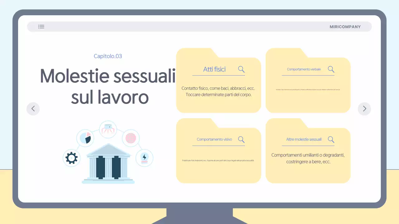 Materiale di formazione semplice e di colore azzurro per la prevenzione delle molestie sul luogo di lavoro