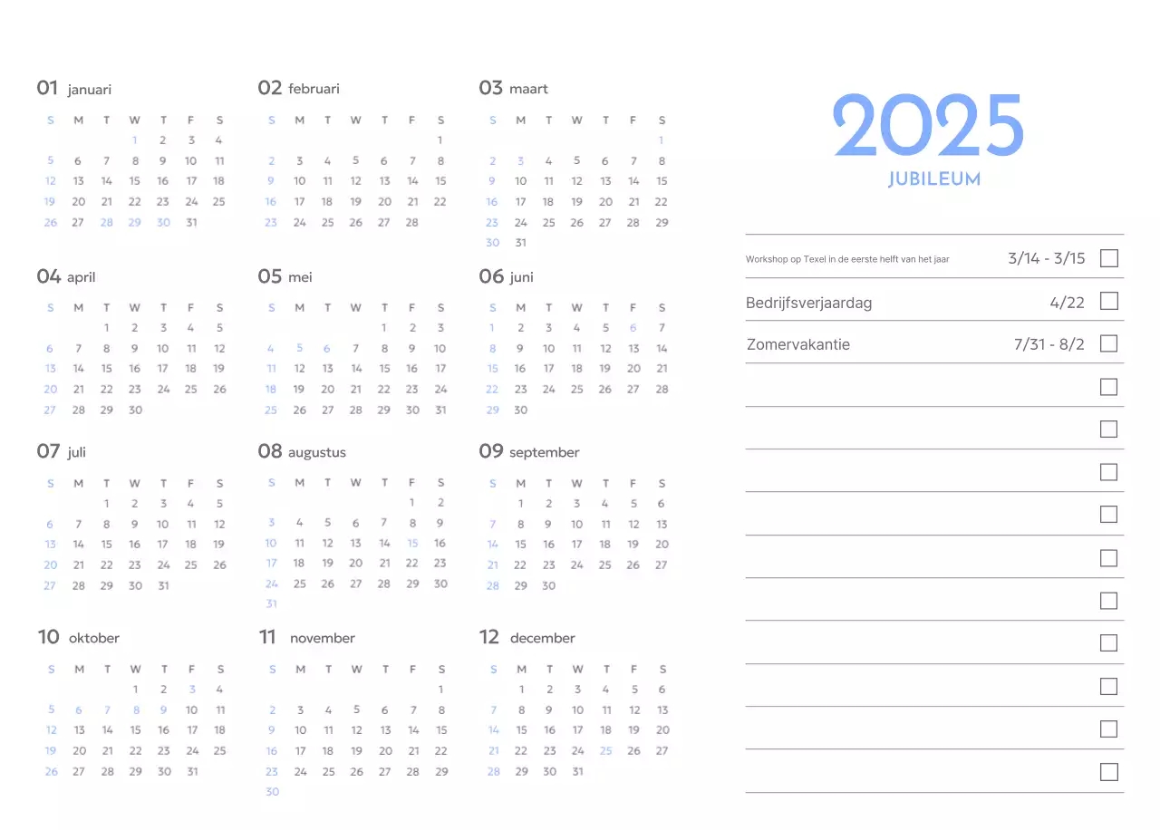 Photo goal tracker kalender met een vleugje blauw