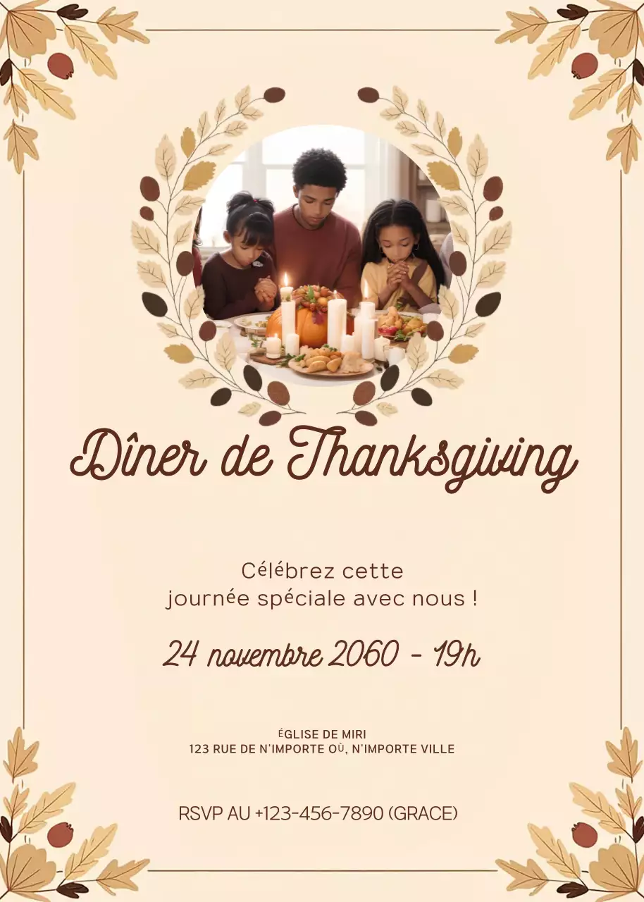 invitation traditionnelle beige pour Thanksgiving