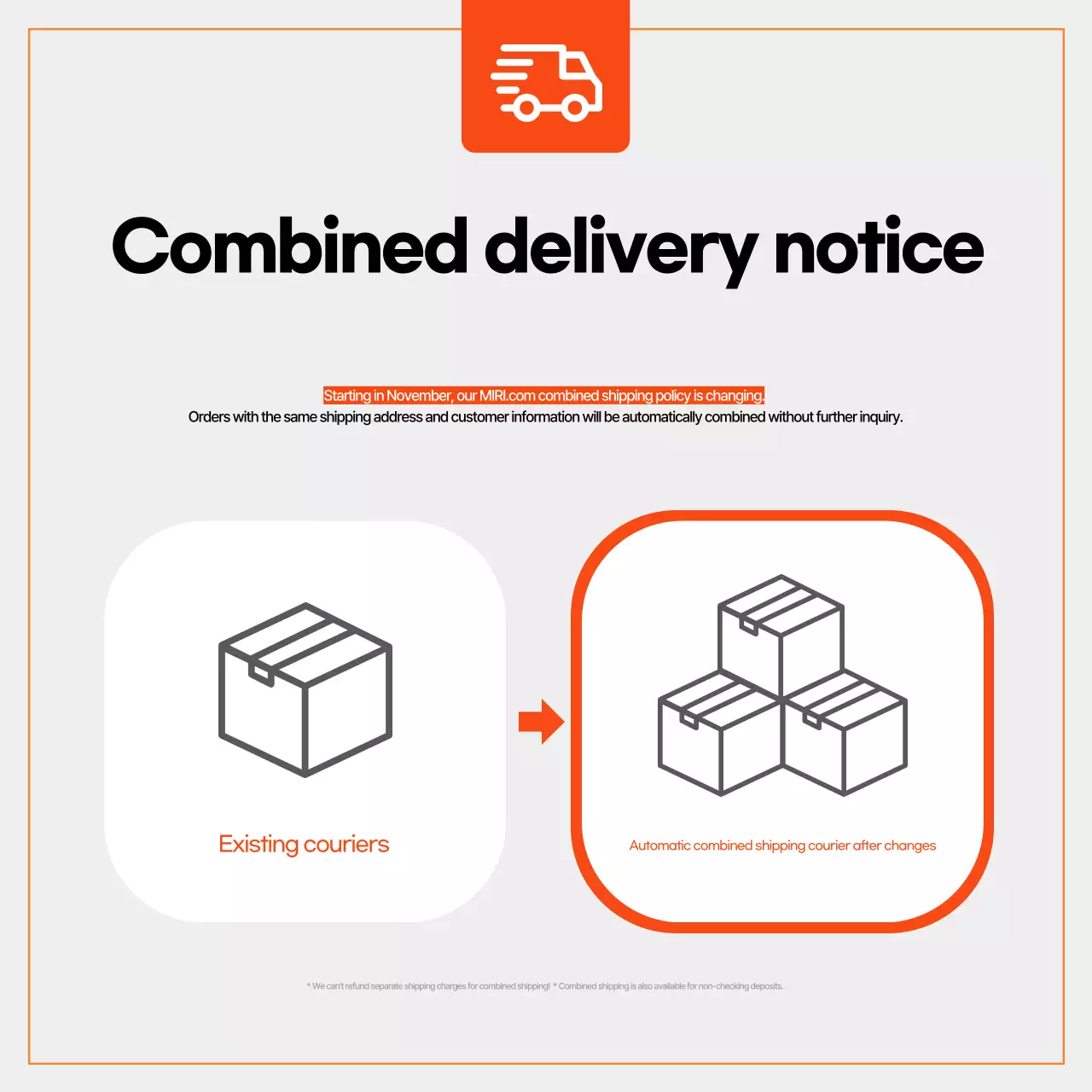 Bài đăng trên mạng xã hội về thông báo giao hàng hiện đại màu cam