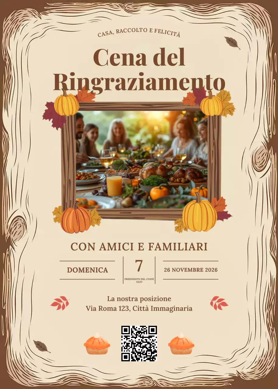 Invito alla cena del Ringraziamento rustico marrone
