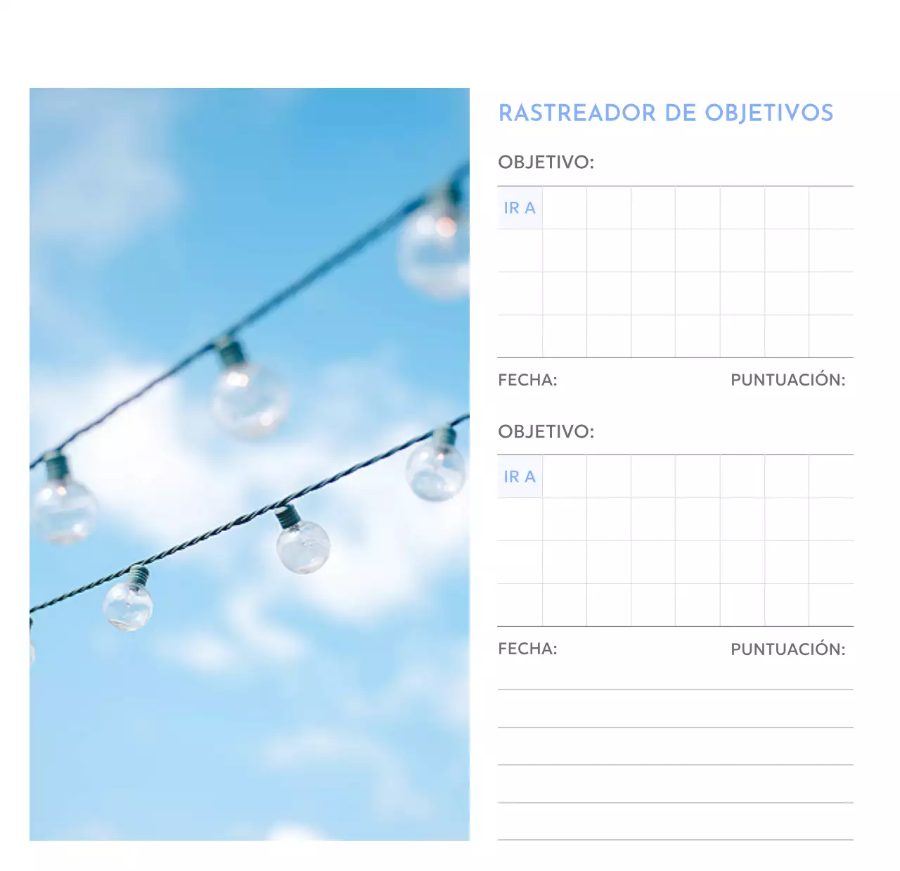 Calendario fotográfico de seguimiento de objetivos con un toque de azul