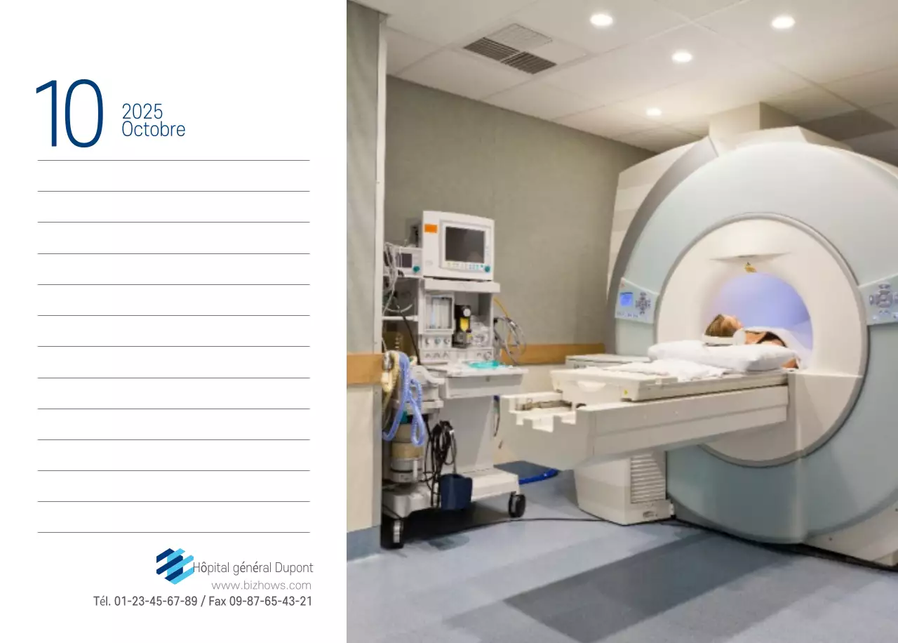 Calendrier promotionnel d'hôpital simple blanc marine