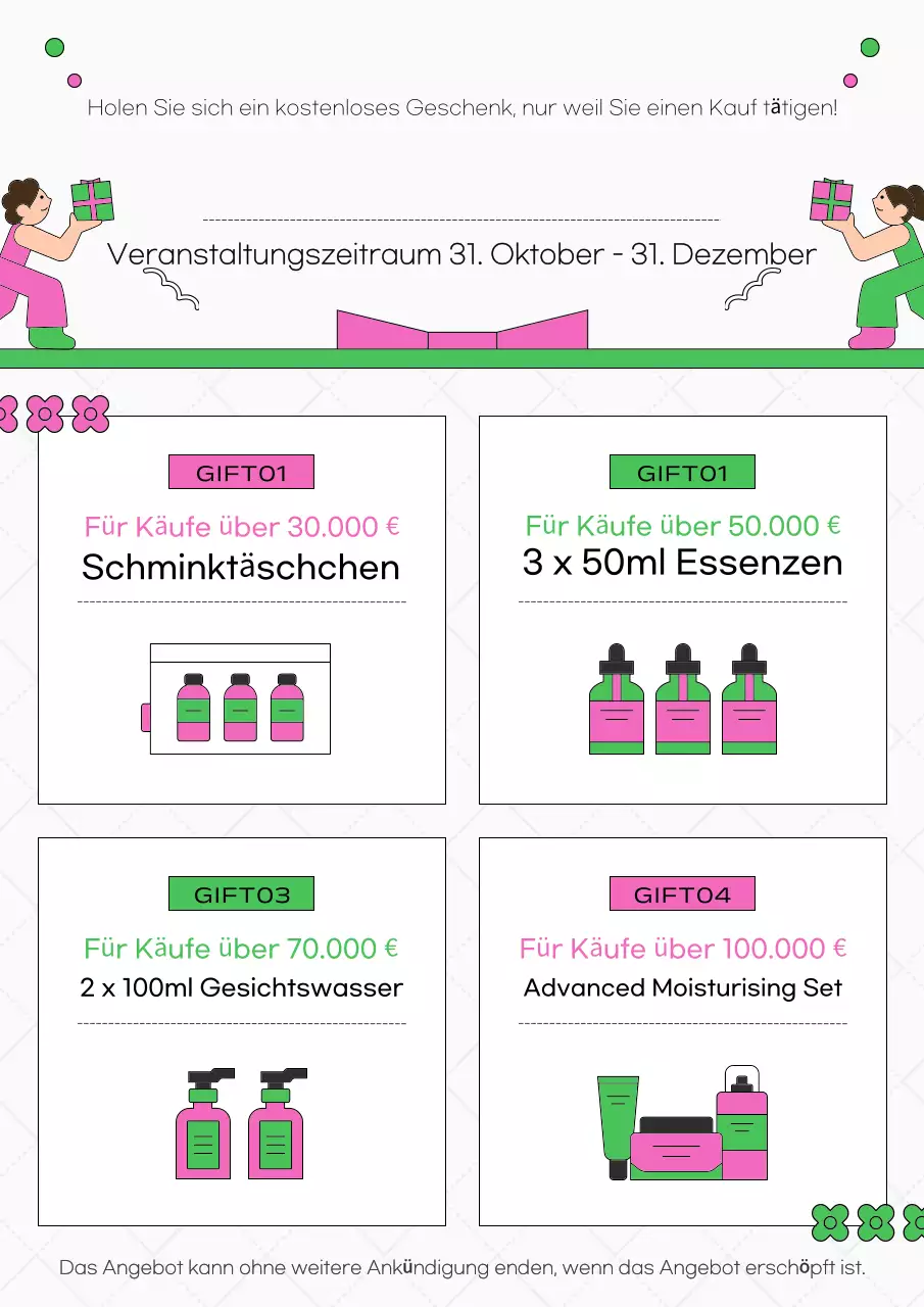 Werben Sie für ein kitschiges grün-rosa Werbegeschenk