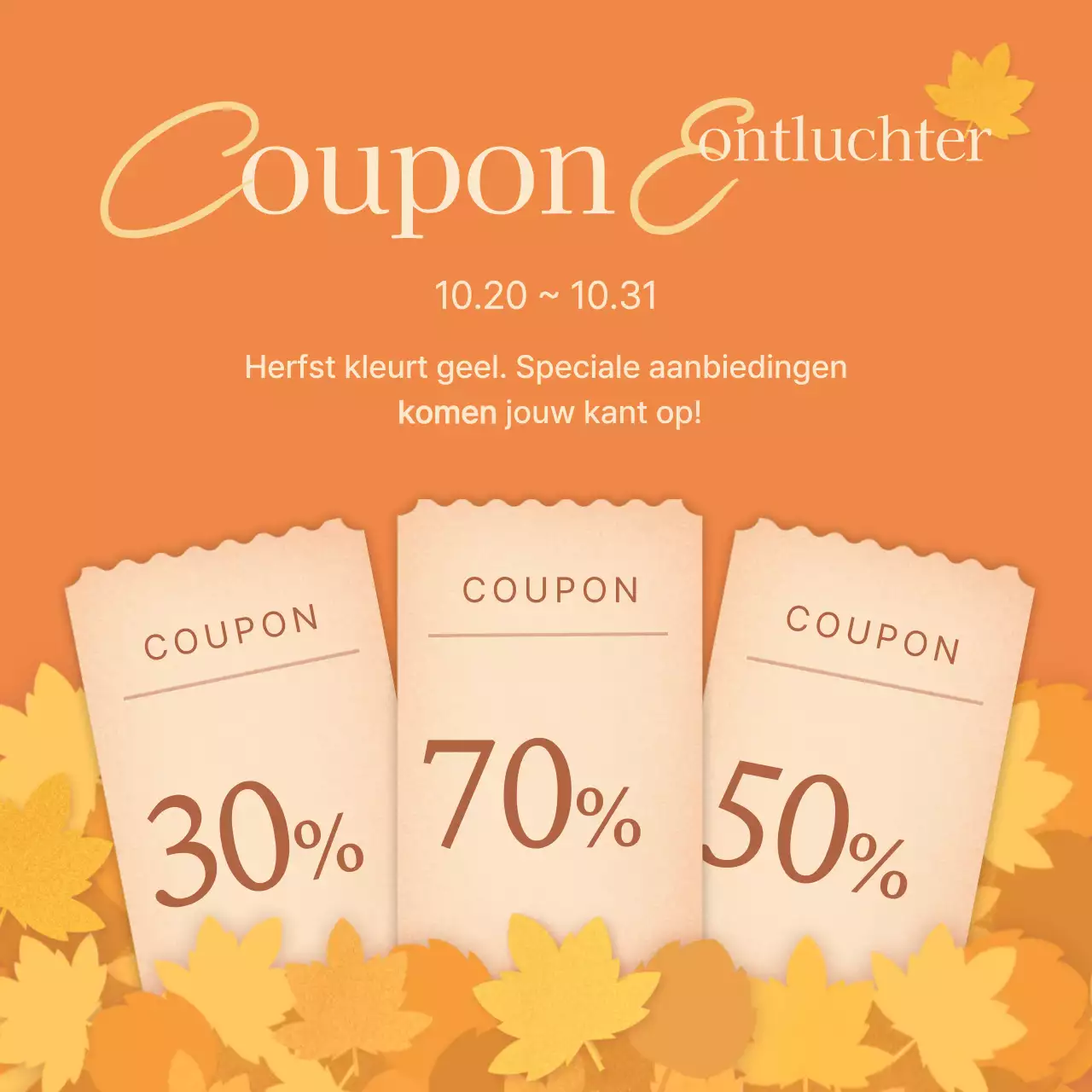 Promoot couponingevenementen in de herfst met oranje en gele gevallen bladeren