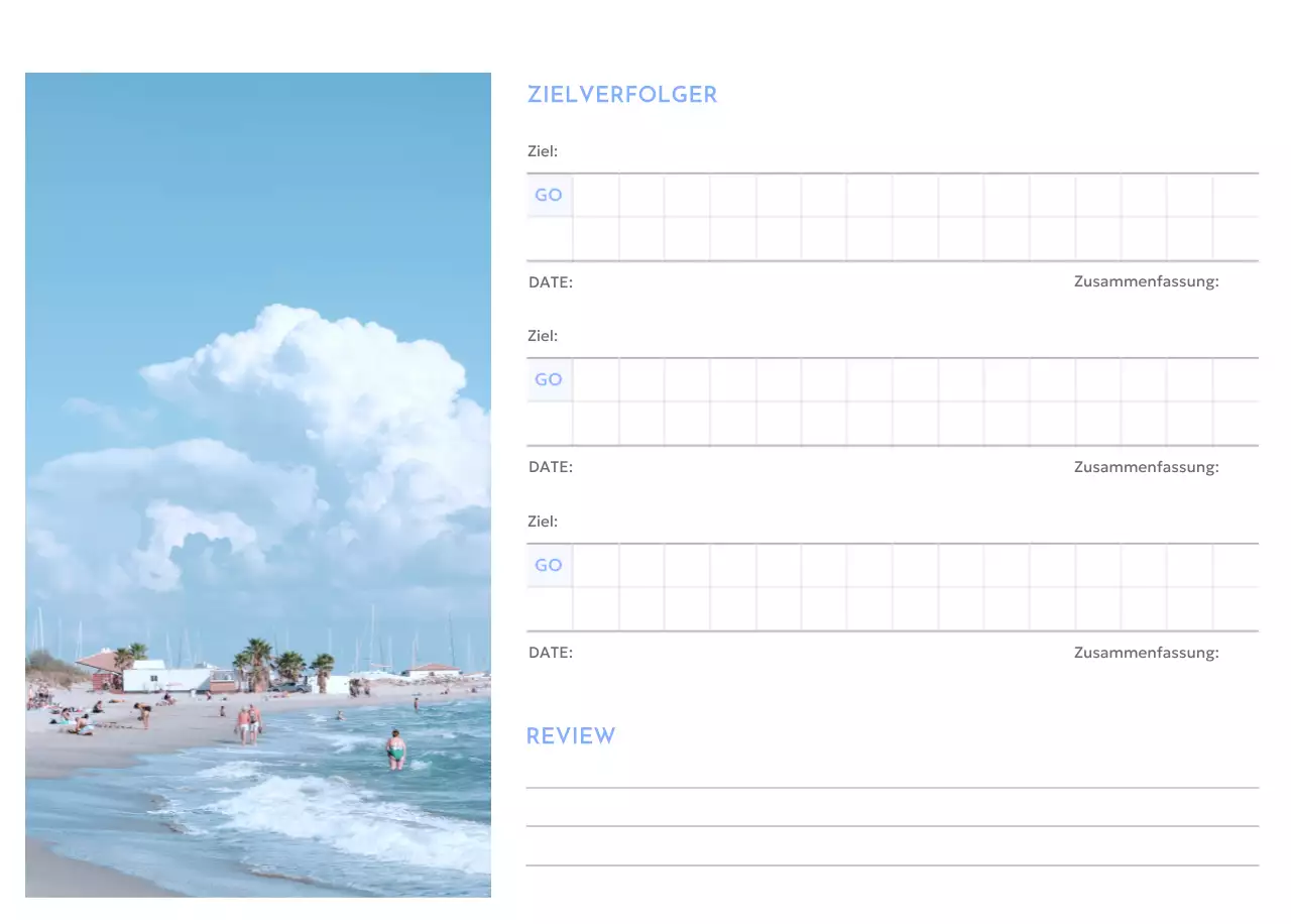 Foto-Zielverfolgungskalender mit einem Hauch von Blau