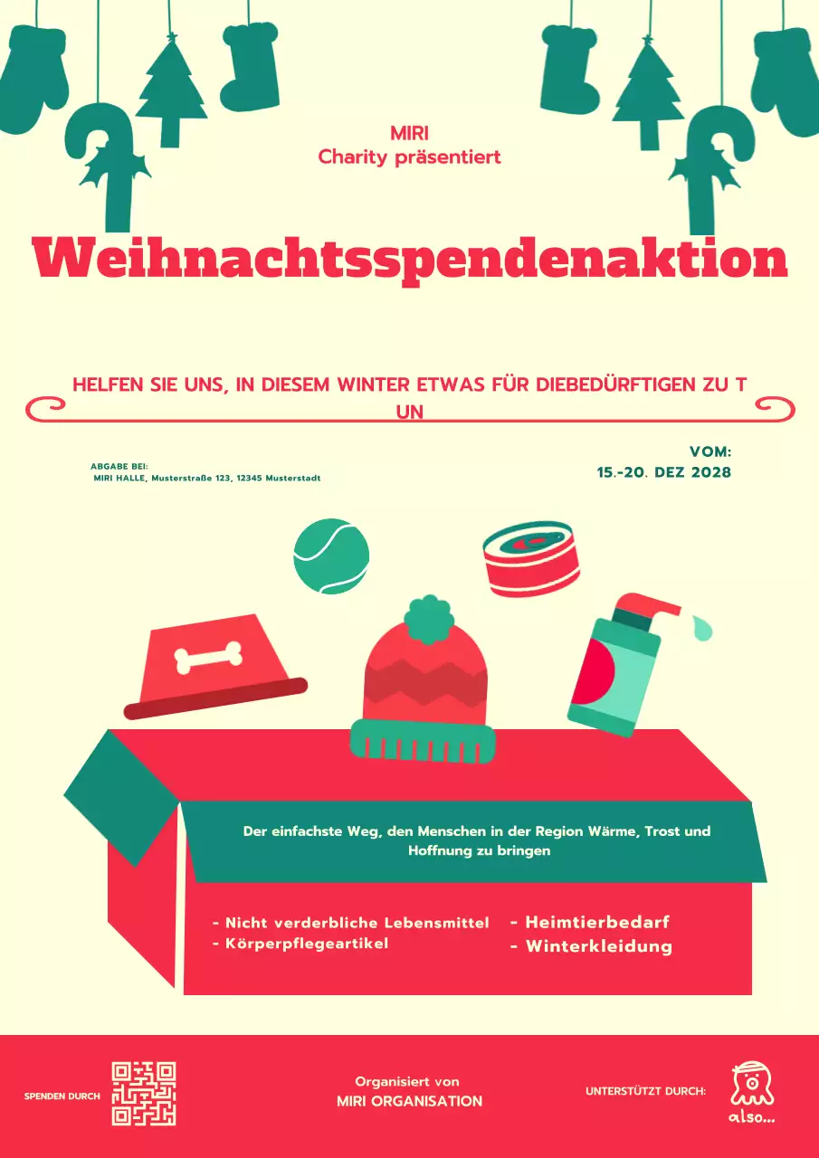 Gelb Rot Modern Weihnachtsspendenaktion Poster