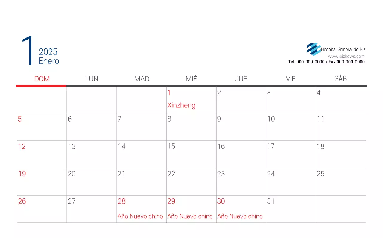 Calendario Promocional Hospital Navy White Simple