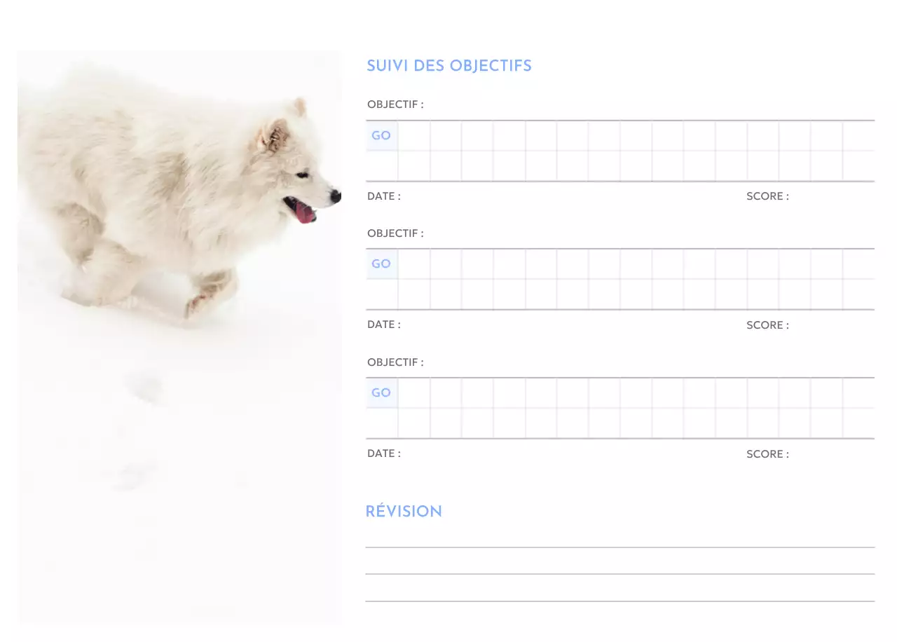 Calendrier photo de suivi des objectifs avec une touche de bleu