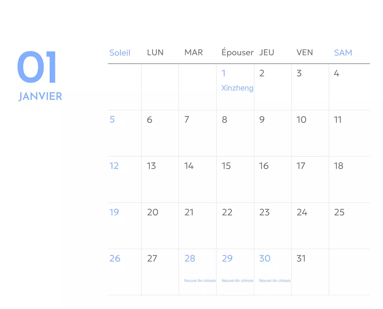 Calendrier photo de suivi des objectifs avec une touche de bleu