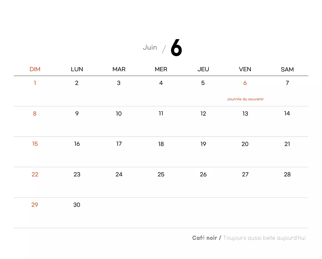 Calendrier minimaliste gris pour le café