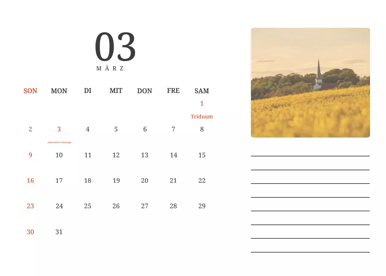 Ein fotografischer Konzeptkalender, der Kirchen in Landschaftsbildern zeigt